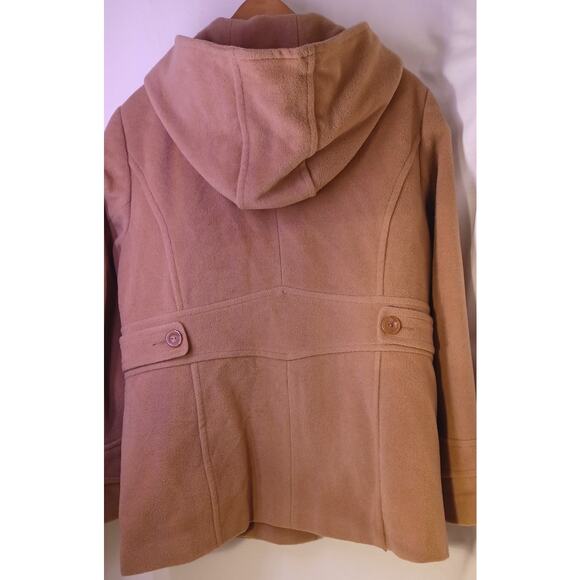 St. John's Bay Women's XL Wool Cashmere Blend Hooded Peacoat Tan Quiet Luxury - Picture 4 of 7